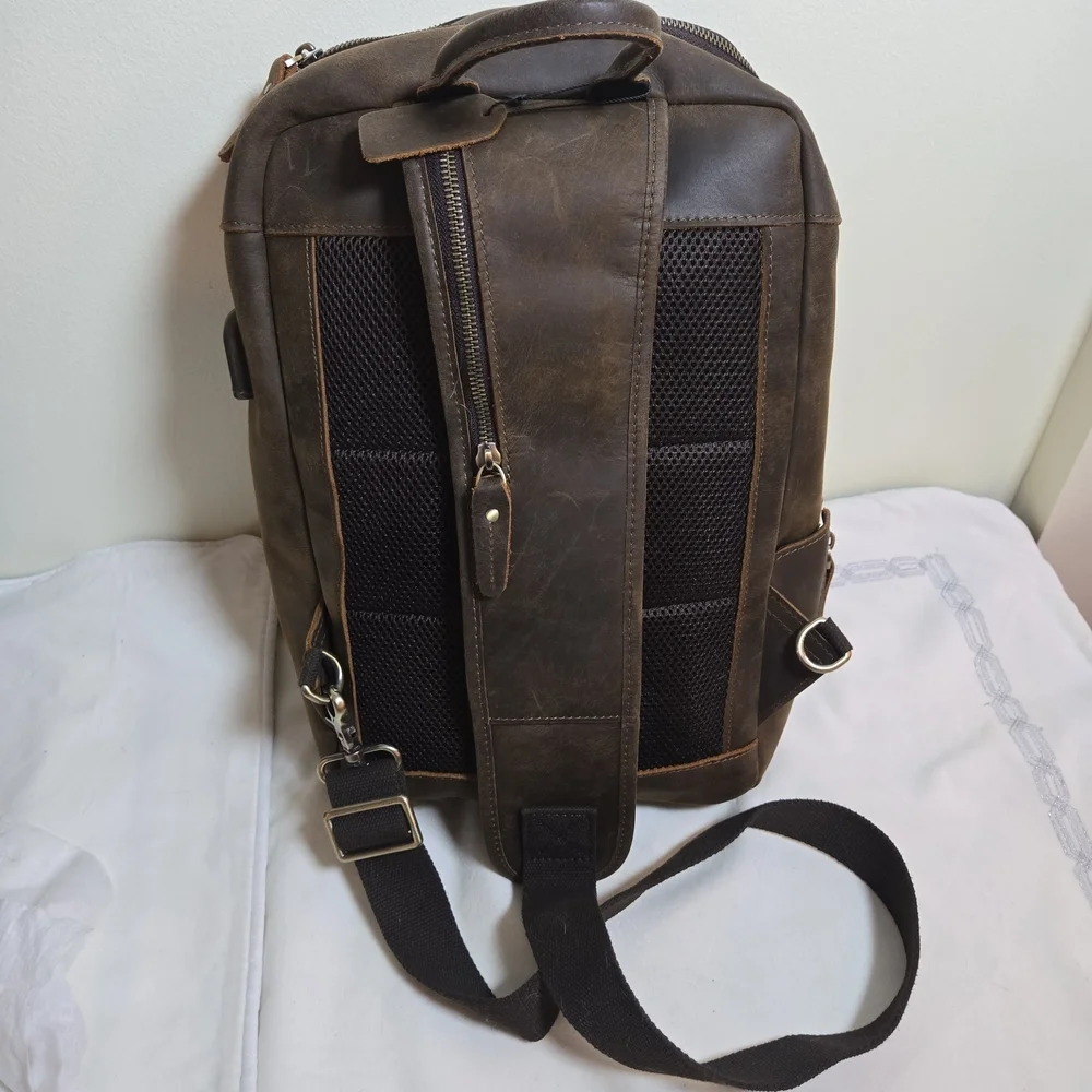 Brown Leather Men's Smart Messenger Crossbody Laptop Bag
